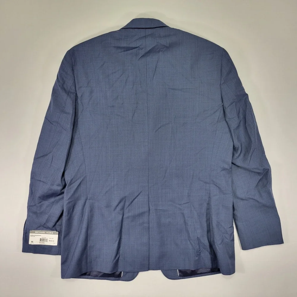 Michael Kors Mens Sport Coat Blazer Two Button Navy Sharkskin Wool Blend 44L NEW